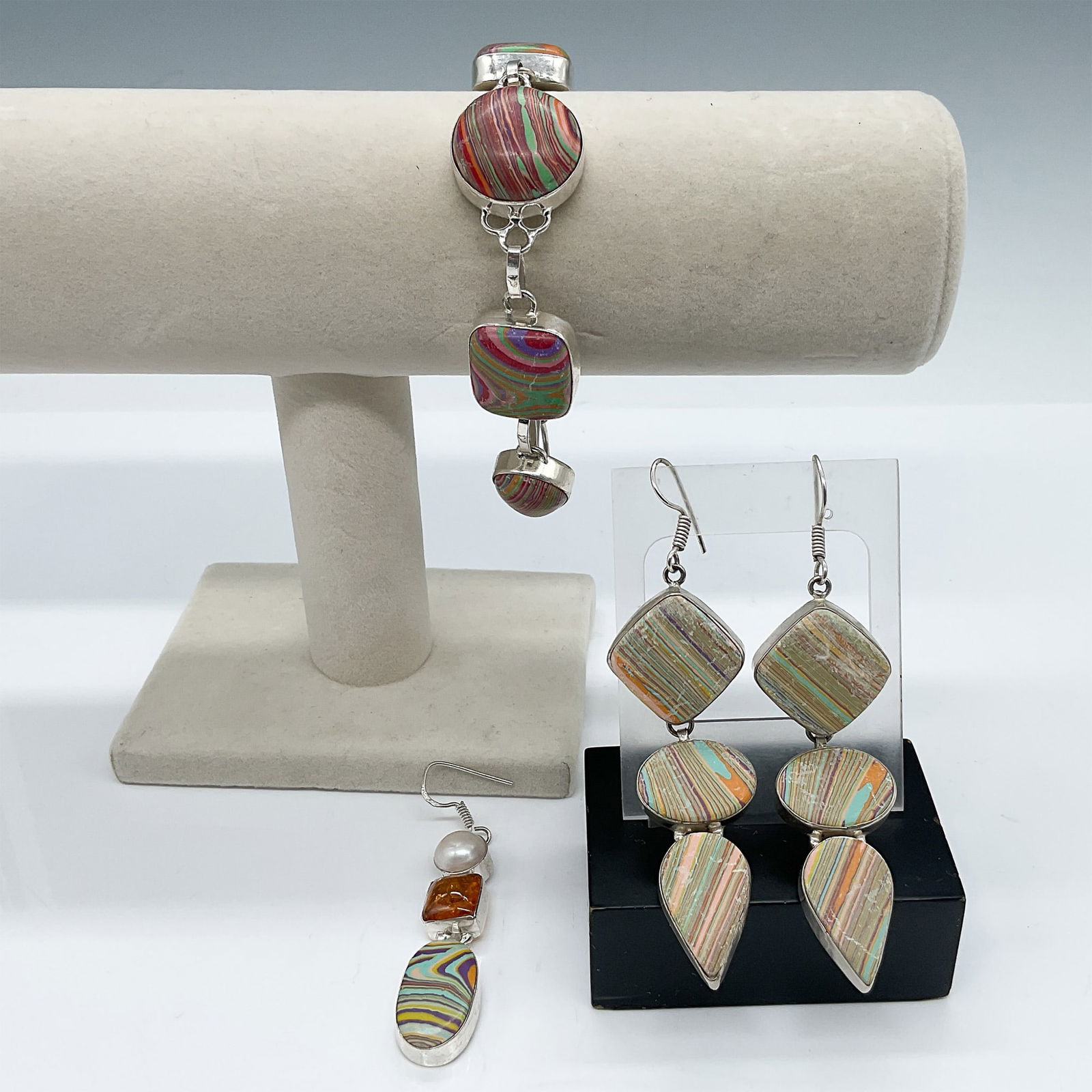 3pc Sterling Silver Jewelry with Colorful Fordite Stones (1 of 3)