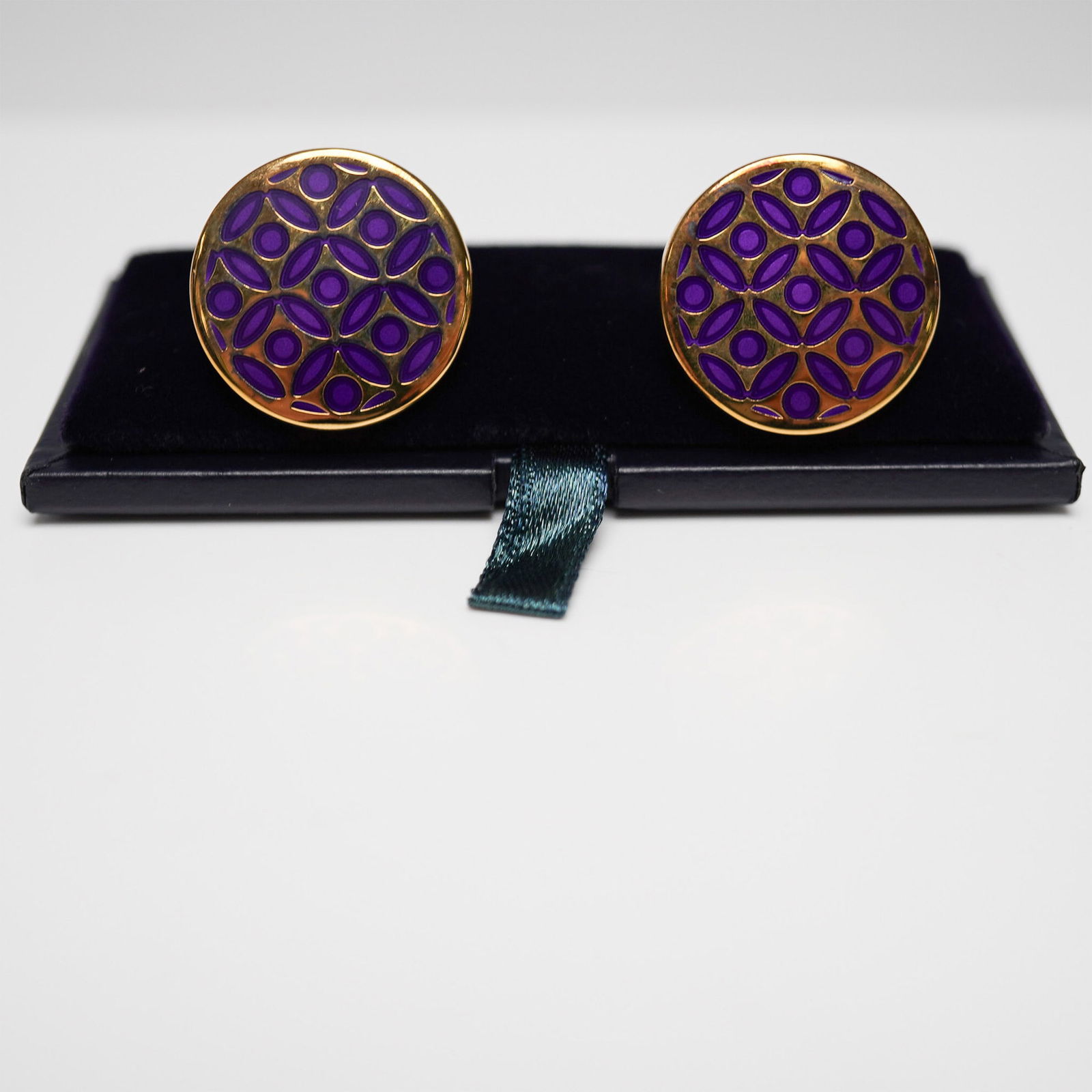 Halcyon Days Purple Enamel Cufflinks, Geometric Design (1 of 6)