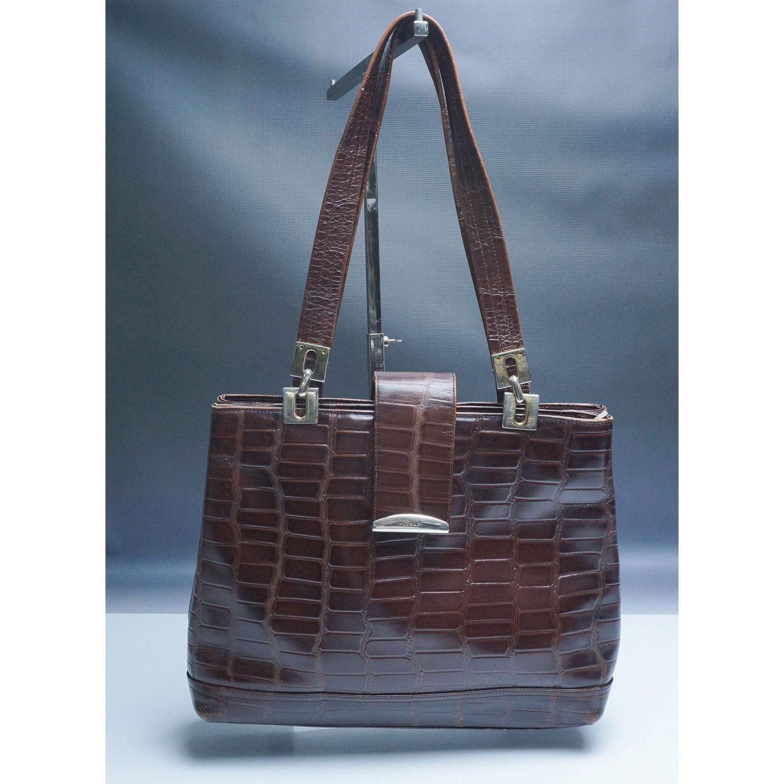 Italian Leather Brown Crocodile Embossed Handbag (1 of 5)