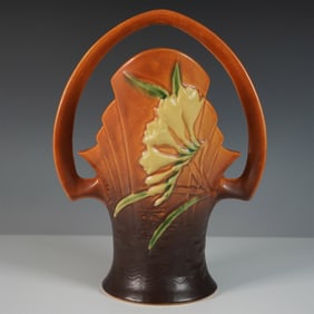 Roseville Pottery Ceramic Basket, Freesia