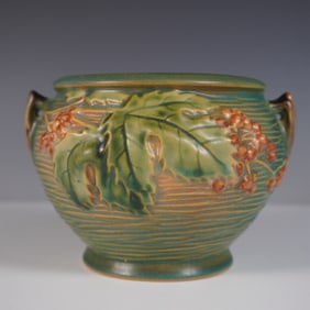 Roseville Pottery Ceramic Jardiniere, Green Bushberry