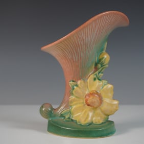 Roseville Pottery Ceramic Cornucopia Vase, Peony