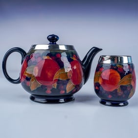 Moorcroft Pomegranate & Sterling Silver Teapot & Creamer