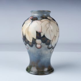 William Moorcroft Pottery Salt Glaze Vase, Leaf and Berry