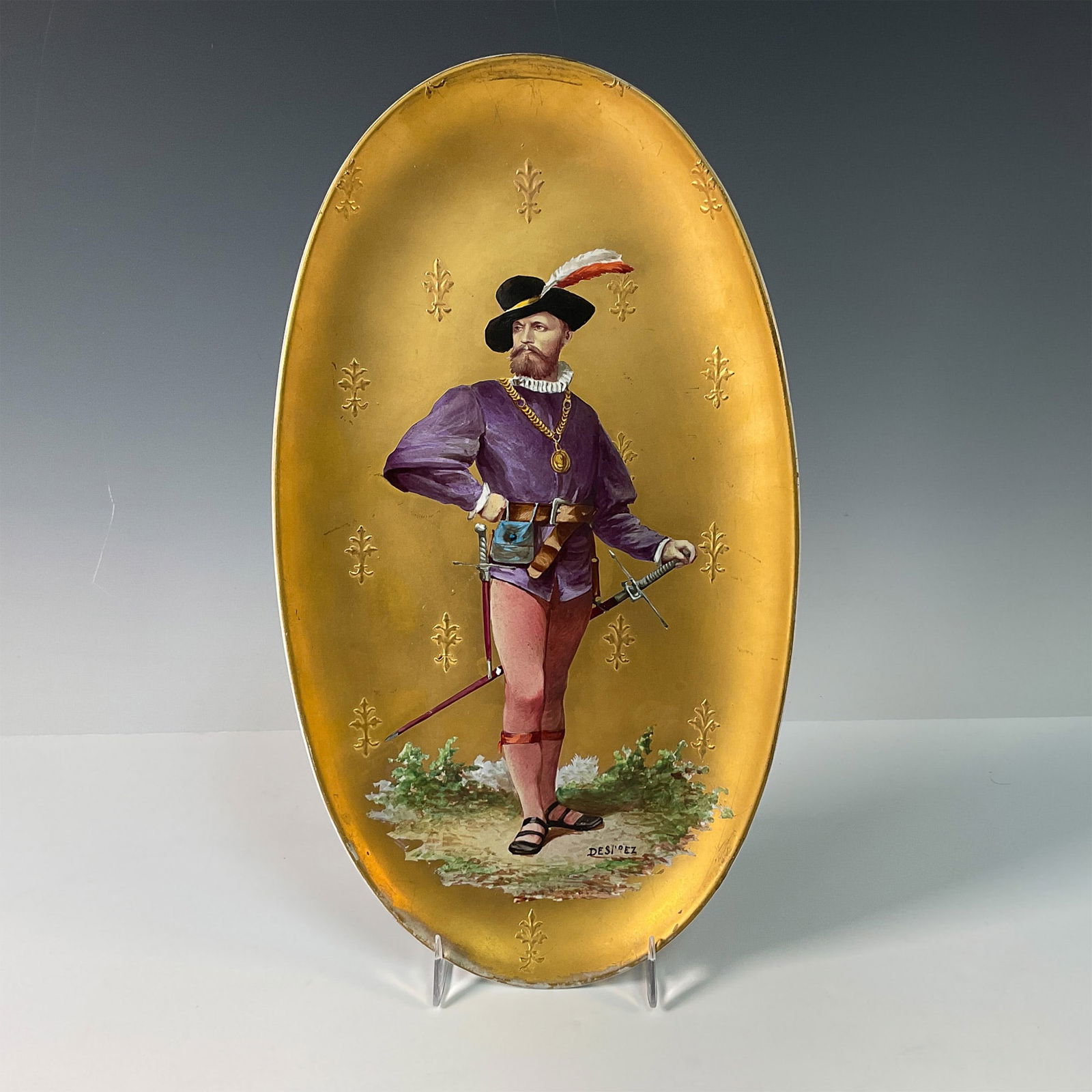 H.B. Choisy Porcelain Plaque of a French Renaissance Man (1 of 4)