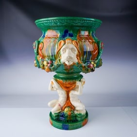 Antique Italian Majolica Jardiniere, Polychrome