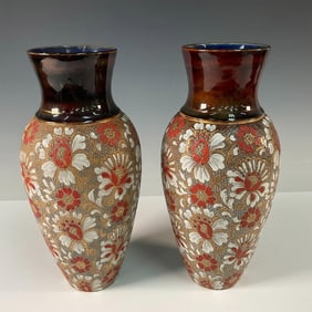 Pair of Doulton Lambeth Chine Gilt Ware Vases