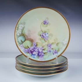 5pc Heinrich Selb Bavaria Hand-Painted Floral Plates