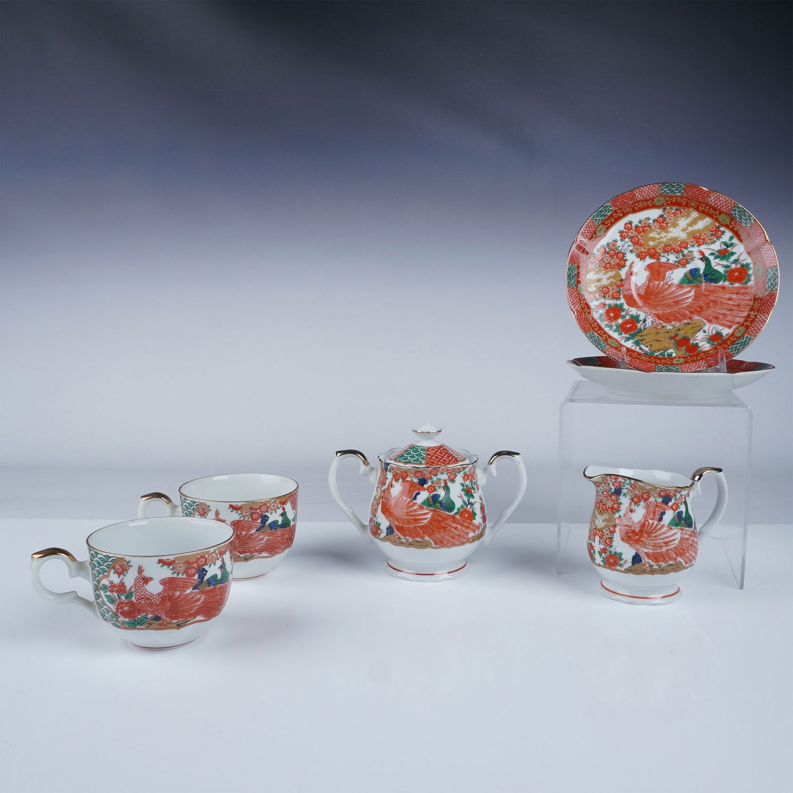 6pc Arita Imari Peacock Motif Porcelain Tea Set (1 of 9)
