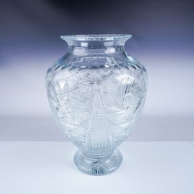 Monumental American Brilliant Cut Crystal Vase, Signed