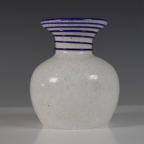 Art Glass Vase, White with Cobalt Accents
