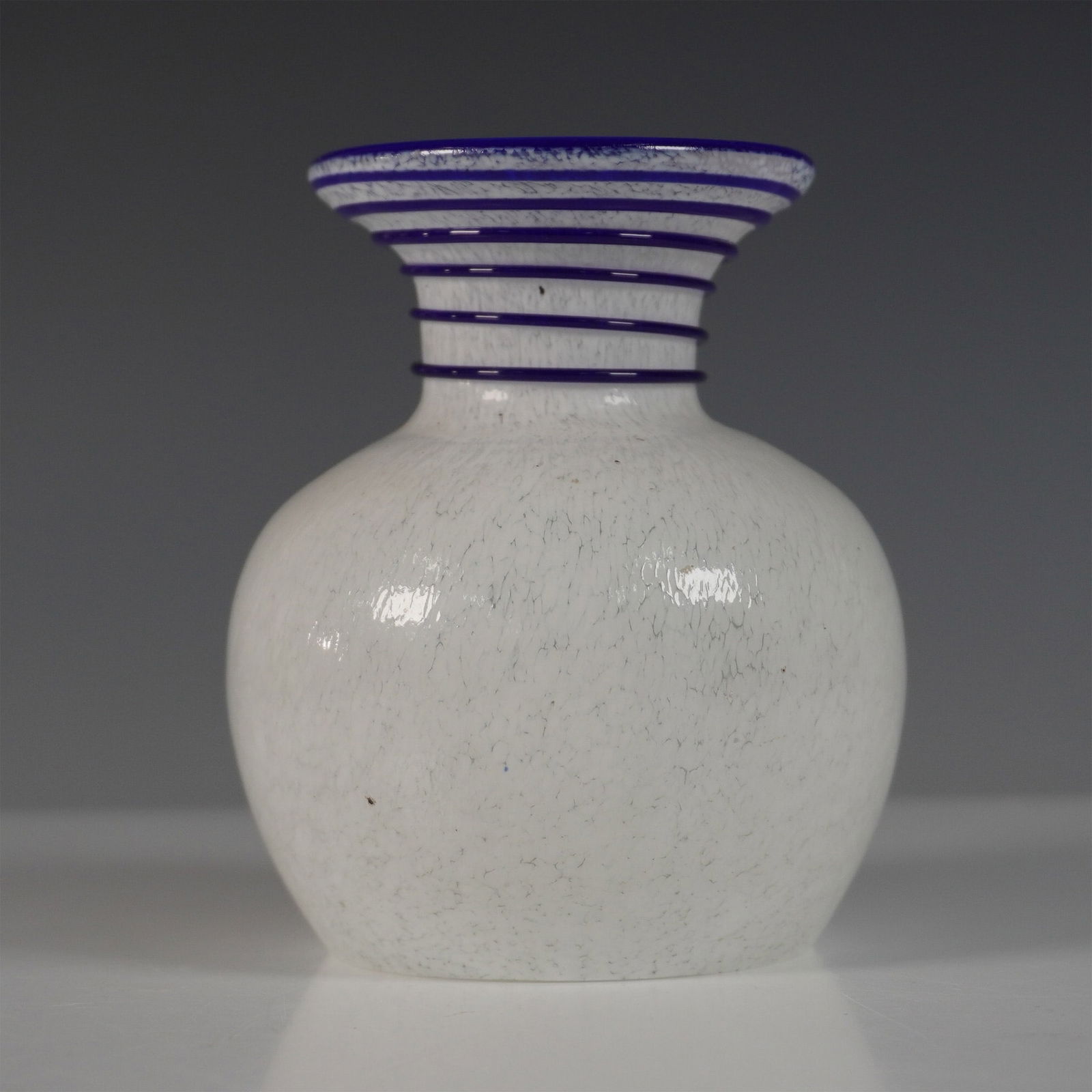Art Glass Vase, White with Cobalt Accents (1 of 4)