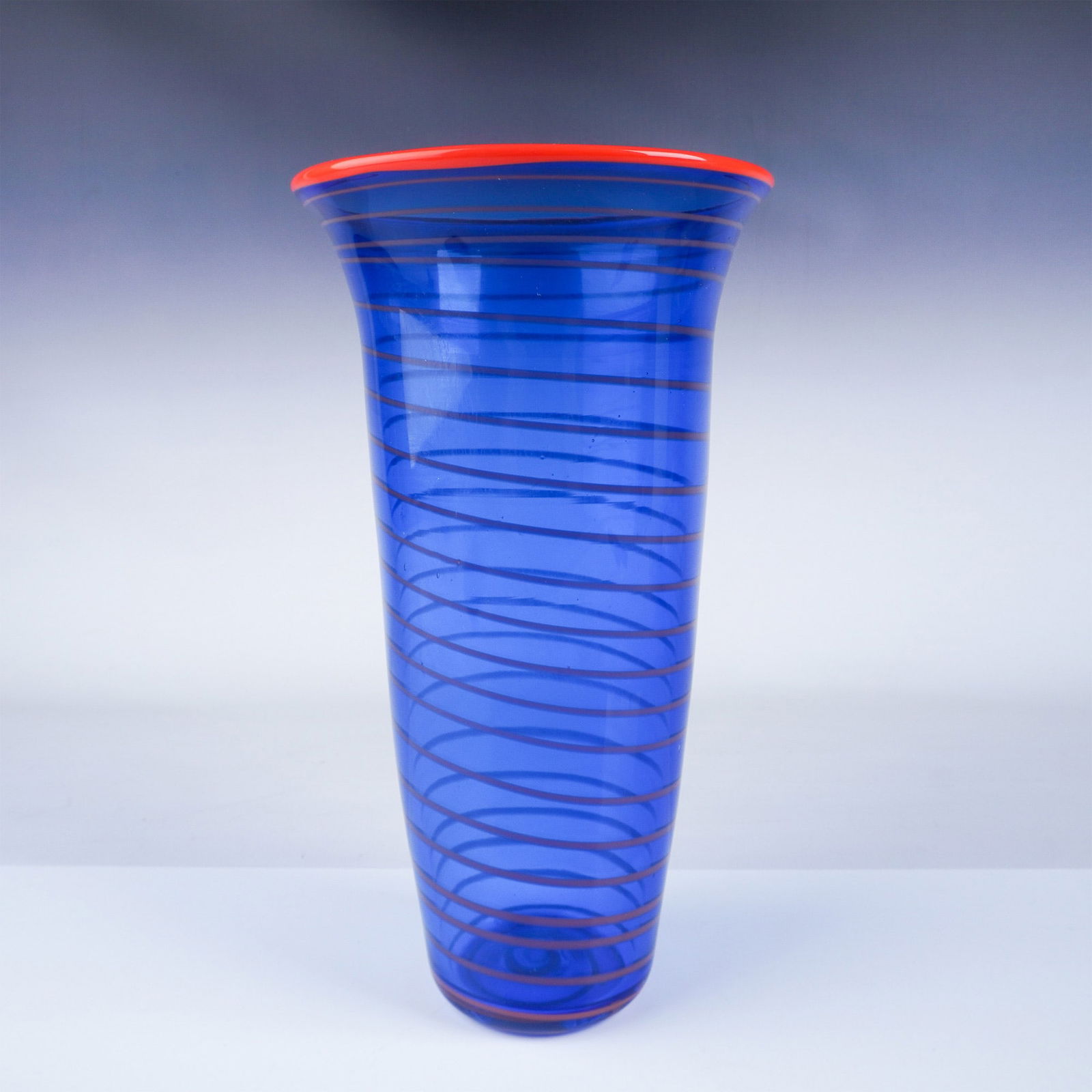 Modern Blue and Orange Art Glass Vase, Signed (1 of 6)