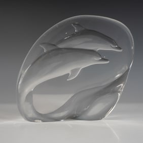 Mats Jonasson Crystal Sculpture, Dolphins