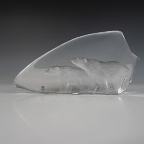 Mats Jonasson Swedish Crystal Sculpture, Polar Bears