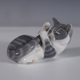 Royal Copenhagen Porcelain Figurine, Playful Cat