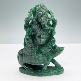 Carved Green Stone Ganesh Figurine