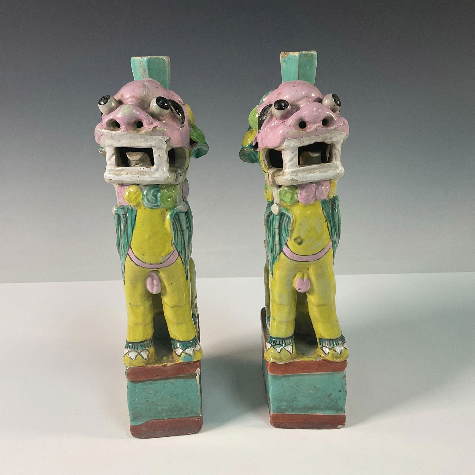 Pair of Chinese Hand Painted Foo Dog Form Incense Holders (1 of 4)