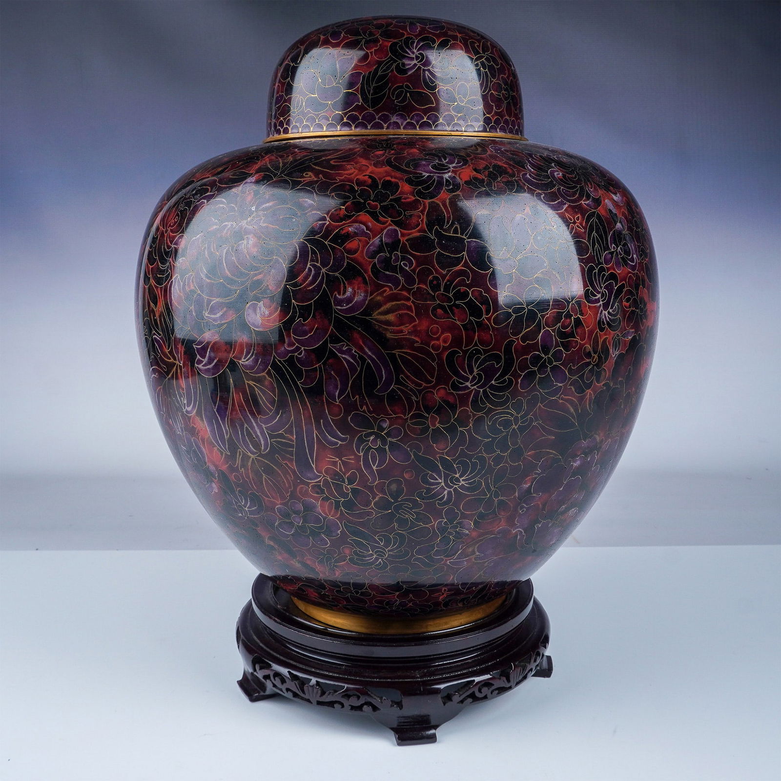 Cloisonne Lidded Vase with Stand (1 of 6)