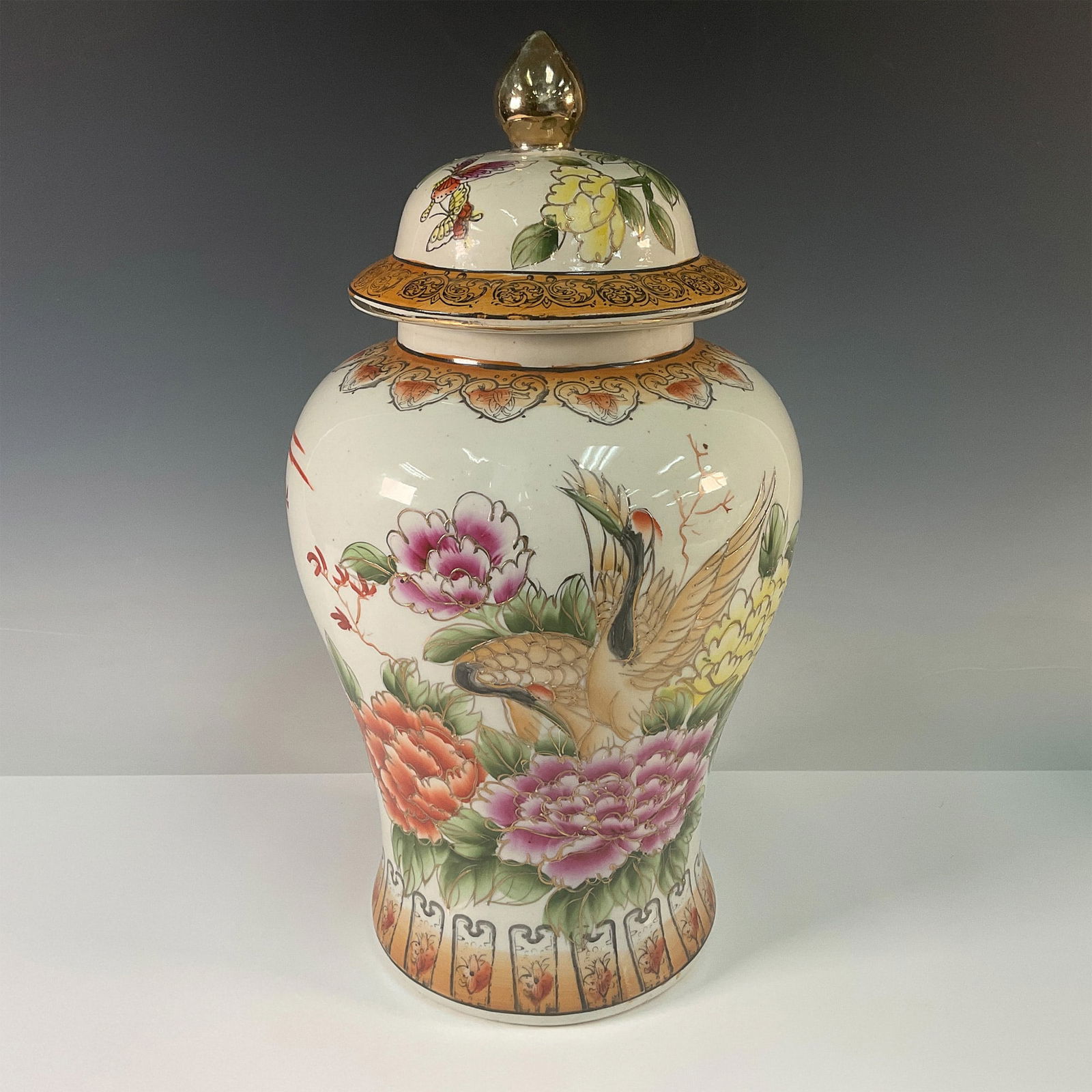 Large Japanese Hand Painted Covered Jar (1 of 5)
