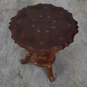 Intricately Inlaid Mother-of-Pearl Floral Accent Side Table
