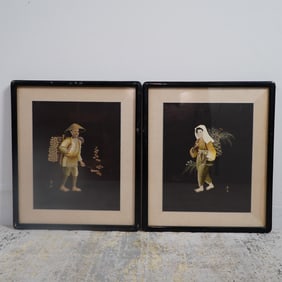 2pc Japanese Embroidery Silk Art, Signed