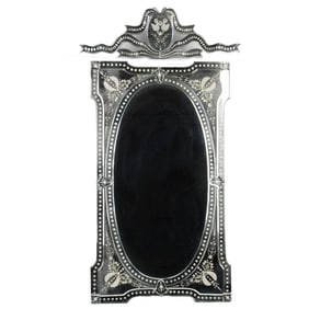 Venetian Style Wall Mirror Etched Glass & Beveled Accents