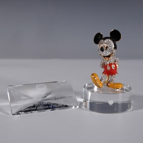 Arribas Brothers Swarovski Mickey Mouse Figurine with Plaque and Base