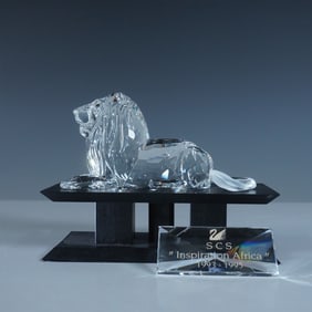 3pc Swarovski SCS Inspiration Africa Lion 1995 AE, Plaque & Display Stand