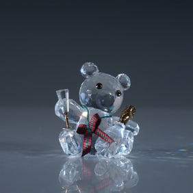 Swarovski Crystal Figurine, Chris Bear with Champagne