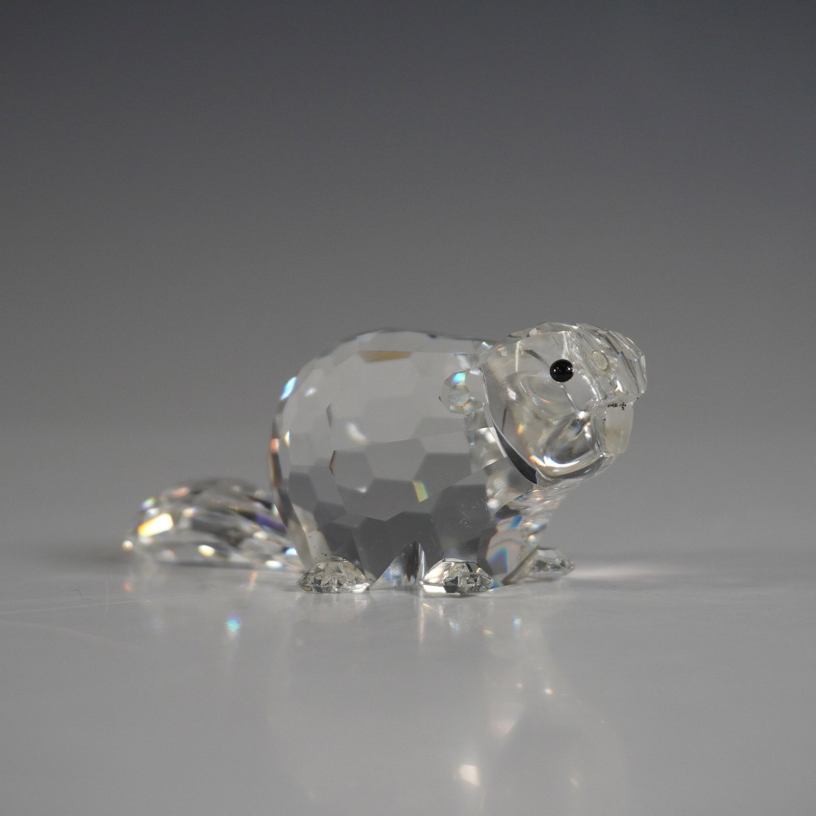 Swarovski Crystal Figurine, Beaver Mother: This Swarovski crystal Mother Beaver figurine is a beautifully crafted representation from the 'Endangered Species' group. The beaver features a faceted clear crystal body with delicate detailing, bla