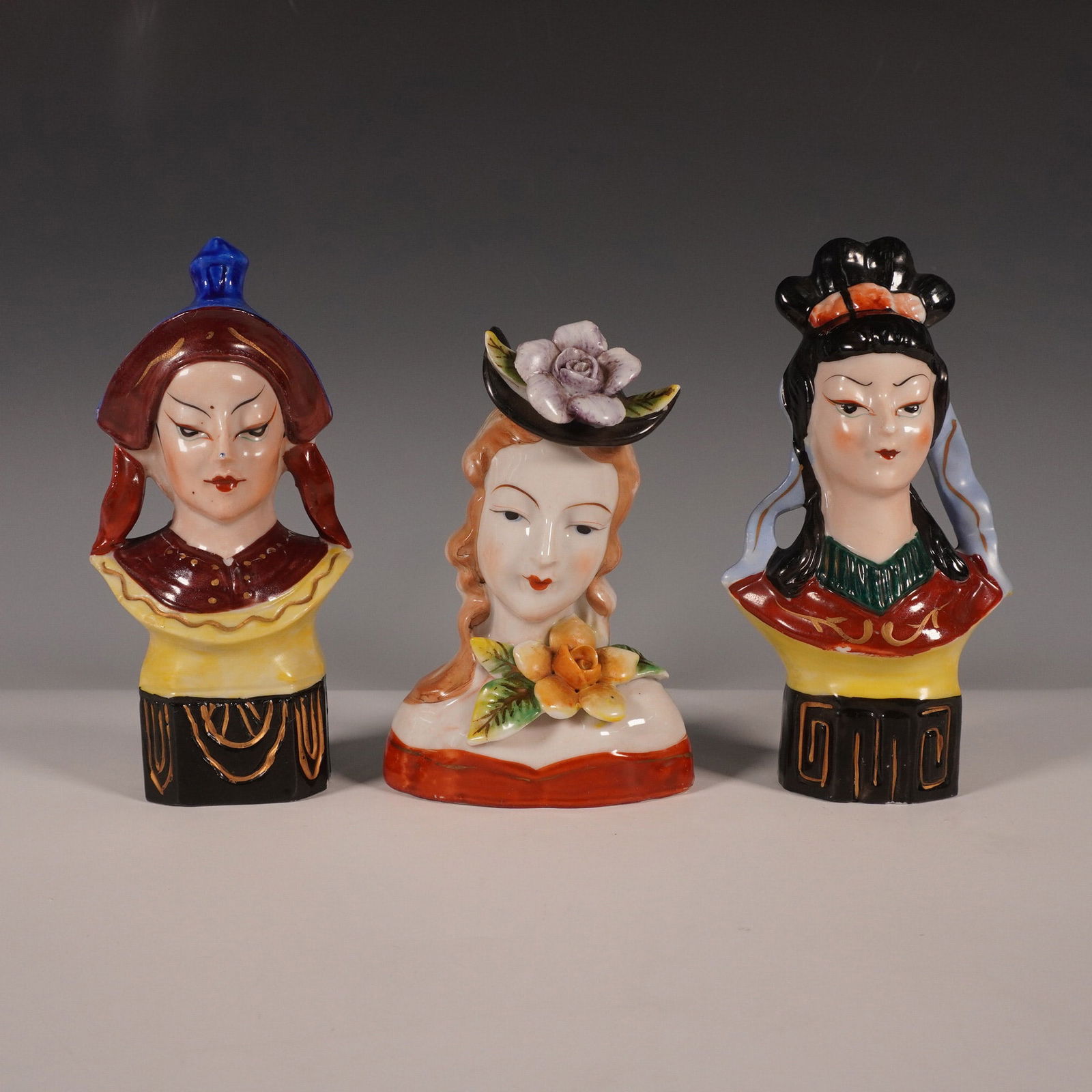 3pc Occupied Japan Ceramic Bust Figurines (1 of 3)