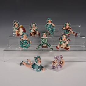 9pc Occupied Japan Porcelain figurines, Whimsical Clowns