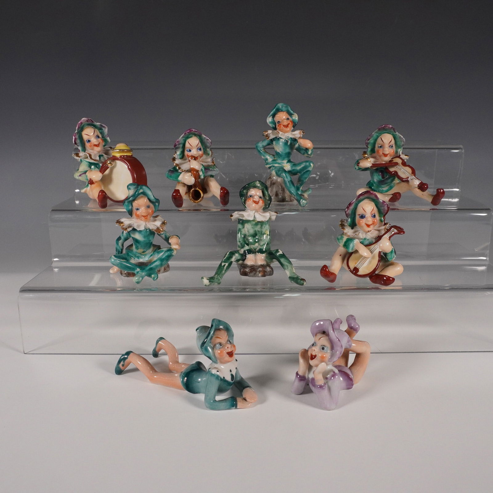 9pc Occupied Japan Porcelain figurines, Whimsical Clowns (1 of 3)