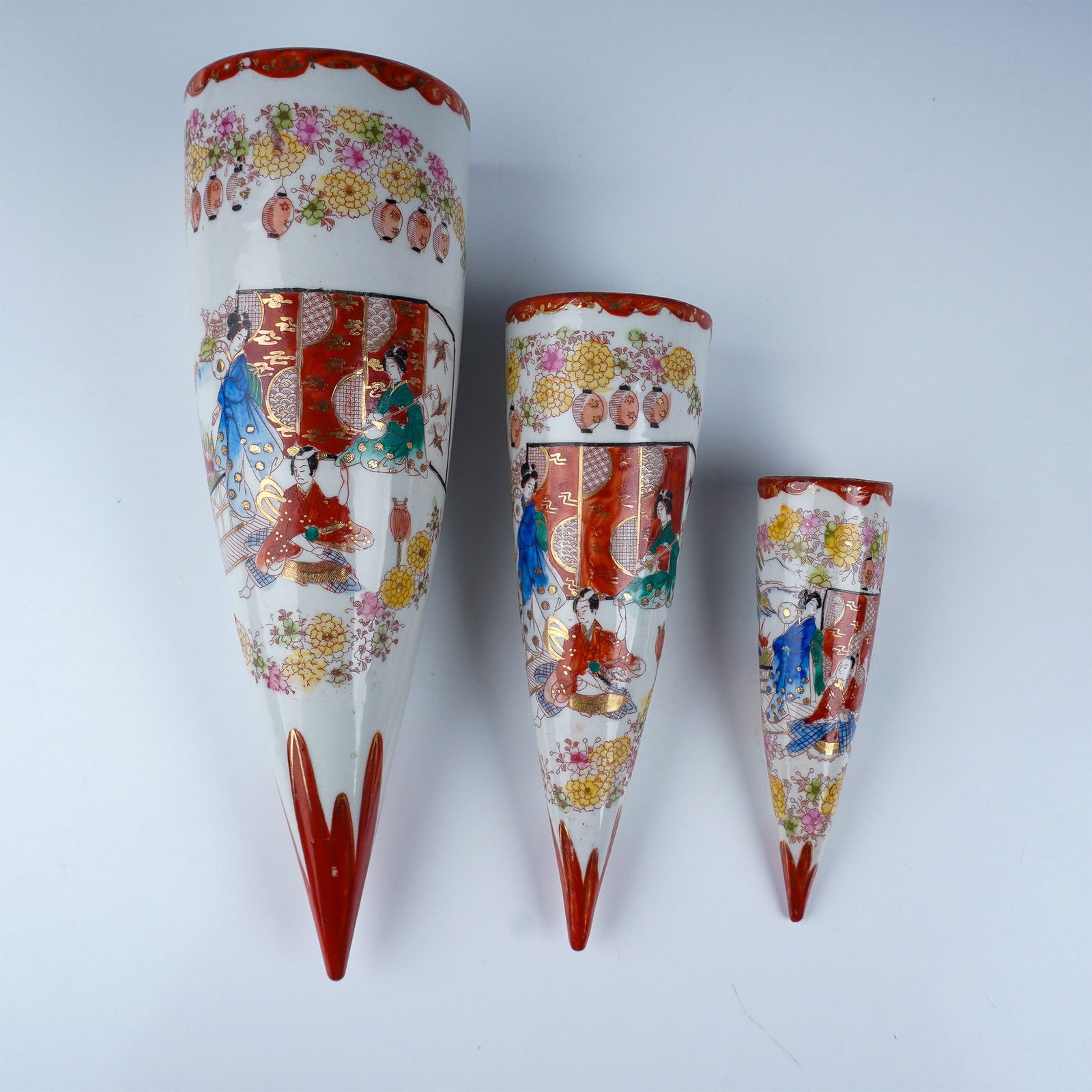 3pc Japanese Porcelain Cone-Shaped Wall Planters (1 of 6)