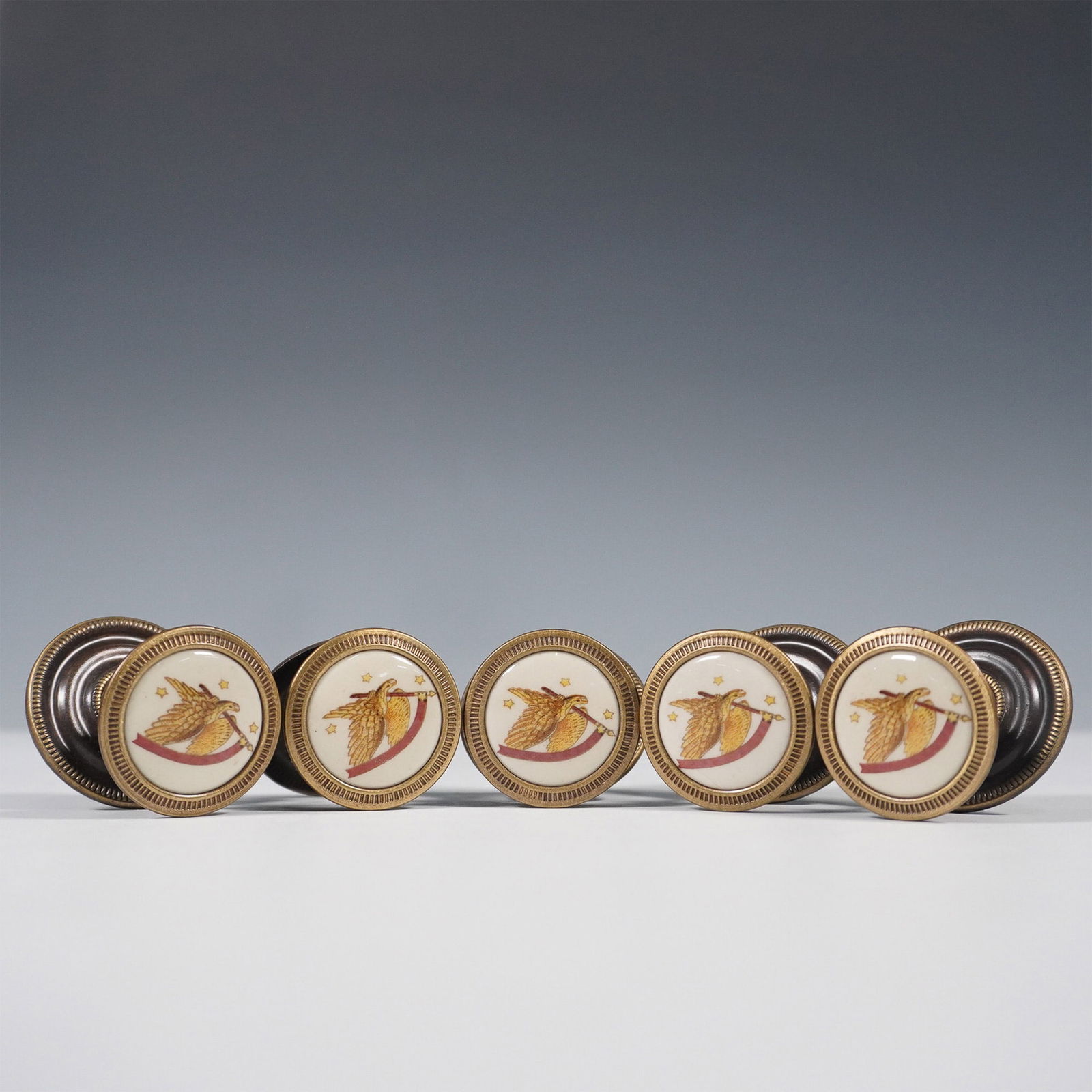 5pc Vintage Porcelain Eagle Drawer Pulls, Bronze Hardware (1 of 3)