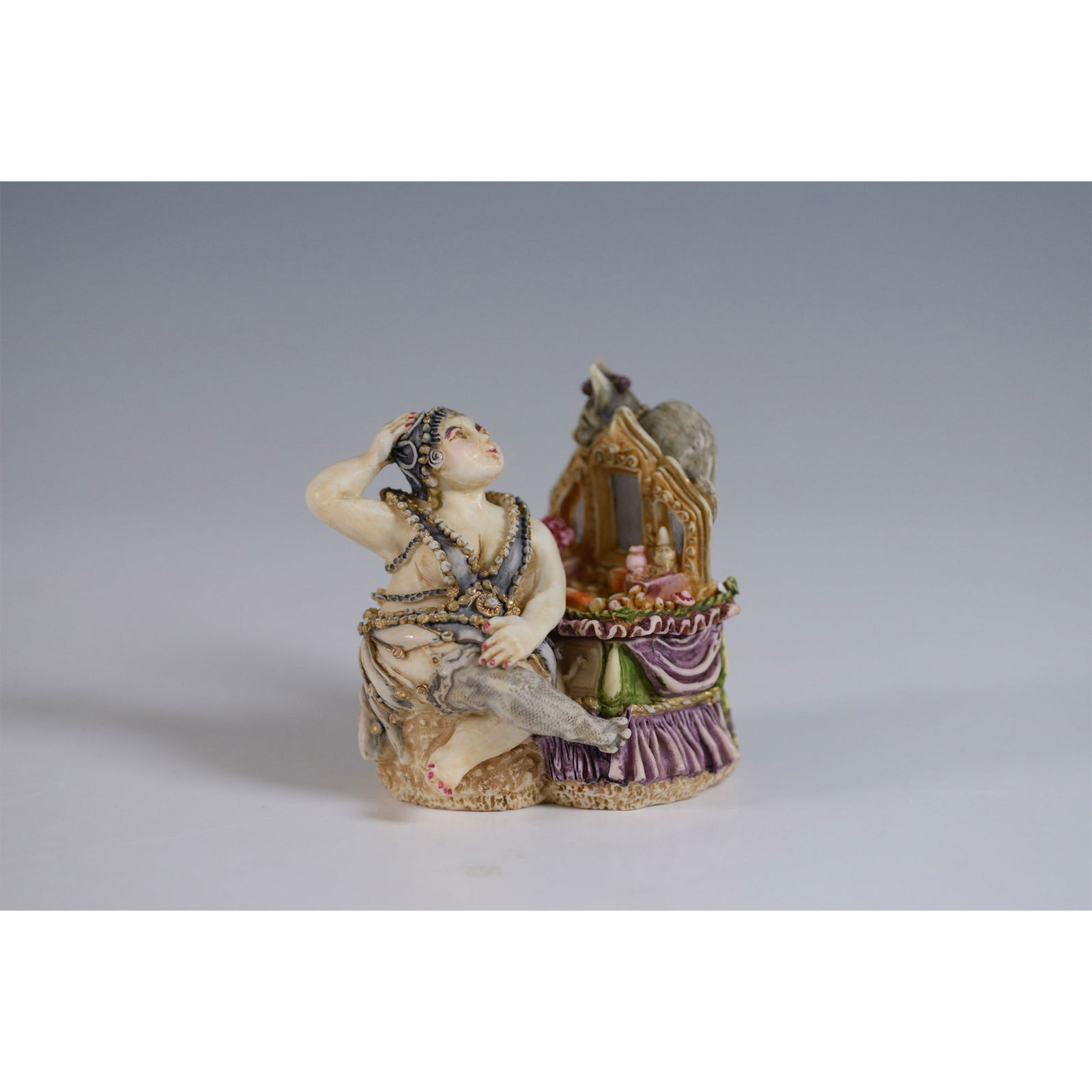 Clair de Lune Figure Box, Josephine & Cat: Clair de Lune Figure Box titled Josephine & Cat, a finely crafted limited edition collectible numbered 1856 of 3600. This intricately detailed box features a theatrical scene with a woman in elaborate