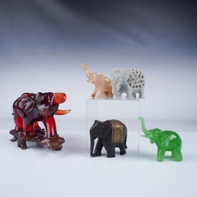 5pc Elephant Figurine Collection, Mixed Materials