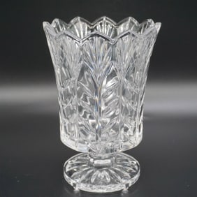 Cut Glass Pedestal Vase with Fluted Scalloped Rim