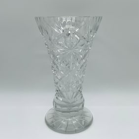 Cut Glass Pedestal Vase, Diamond and Starburst Design