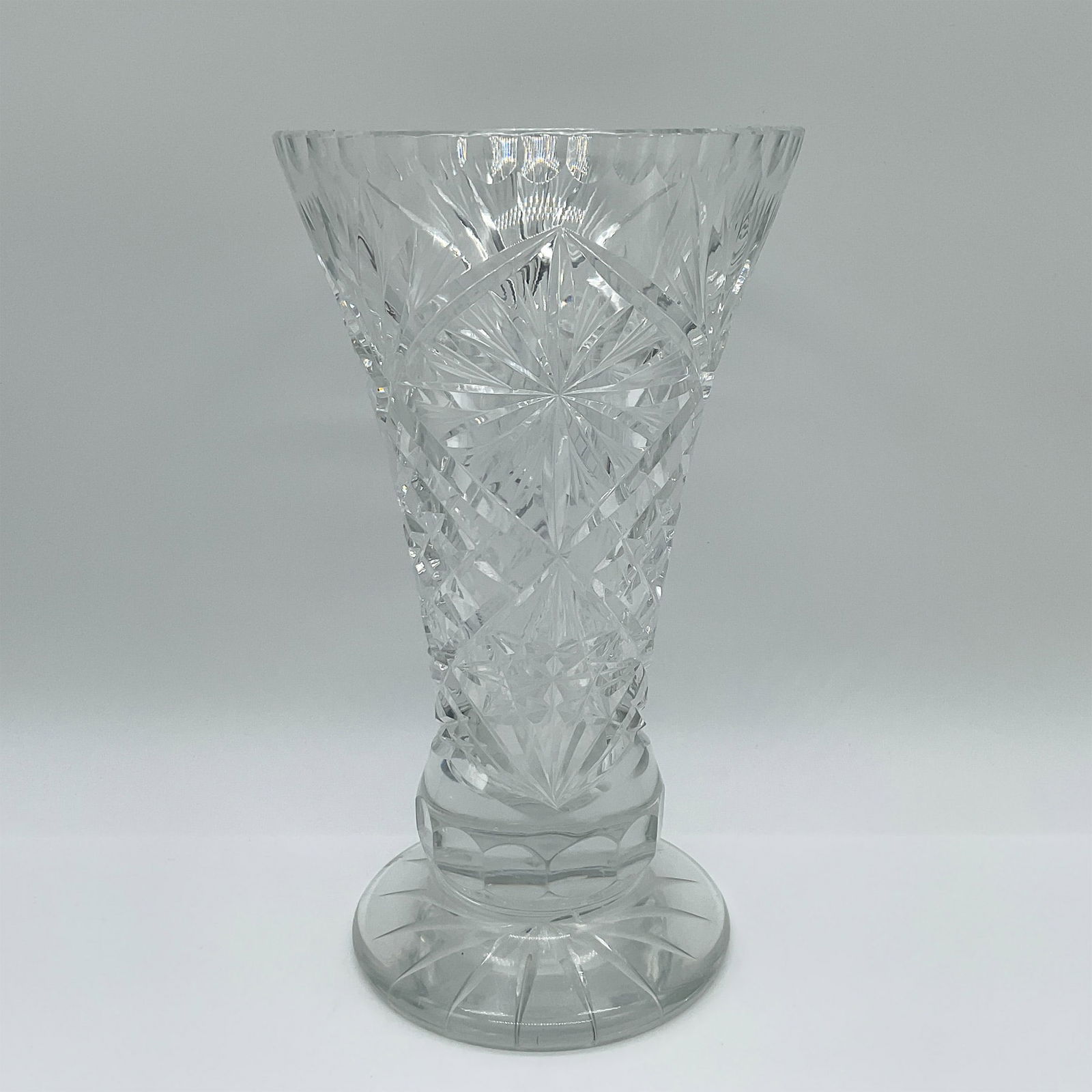 Cut Glass Pedestal Vase, Diamond and Starburst Design (1 of 3)