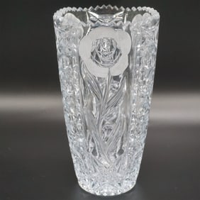 Cut Glass Vase, Etched Floral Design
