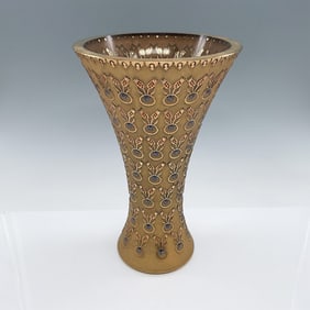 Unique Gold Toned Glass Vase, Raised Relief Design