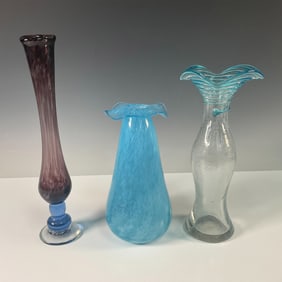 3pc Annie Glass, and More Studio Art Hand Blown Glass Vases