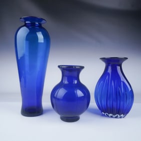 3pc Cobalt-Blue Glass Table Vases