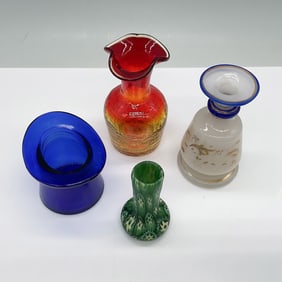 4pc Assorted Vintage Art Glass Vases and Toothpick Holder