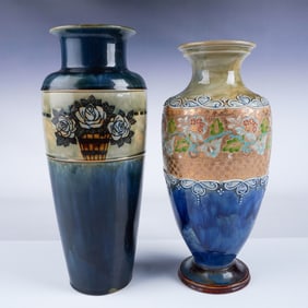 2pc Royal Doulton Vases, Hand-Decorated