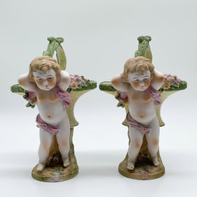 2pc Ardalt Porcelain Cherub Vases, 6430