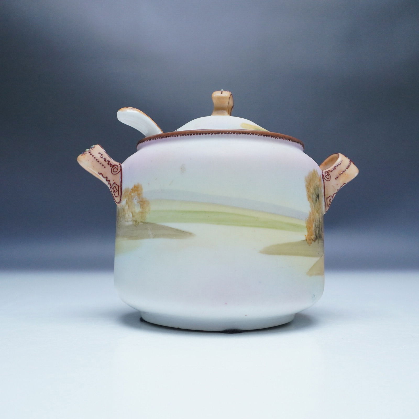 Nippon Hand-Painted Porcelain Covered Sugar Bowl with Spoon (1 of 7)