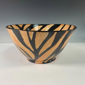 Stoneware Salt Glazed Tiger Pattern Bowl, Signed